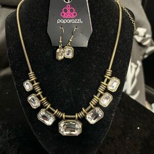 Paparazzi Brass Necklace with Clear Gems